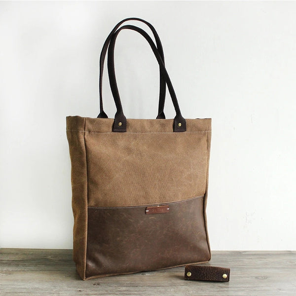 Canvas Leather Tote Bag Handcrafted Canvas Shoulder Bags Canvas And Full Grain Leather Shopper Bag 14051