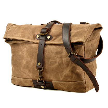 Canvas Messenger Bag Waterproof Canvas With Leather Shoulder Bag Waxed Canvas Crossbody Bag