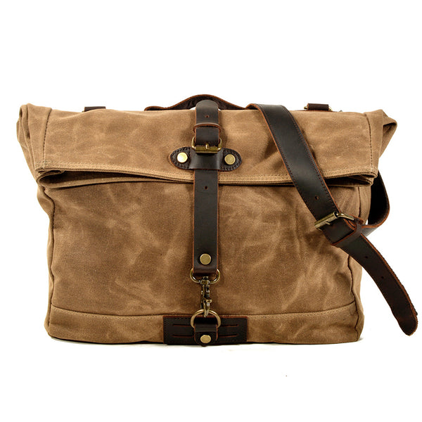Canvas Messenger Bag Waterproof Canvas With Leather Shoulder Bag Waxed Canvas Crossbody Bag