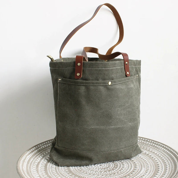 Canvas Tote Bag Canvas With Full Grain Leather Shoulder Bag Handmade Shopper Bag Beach Bag