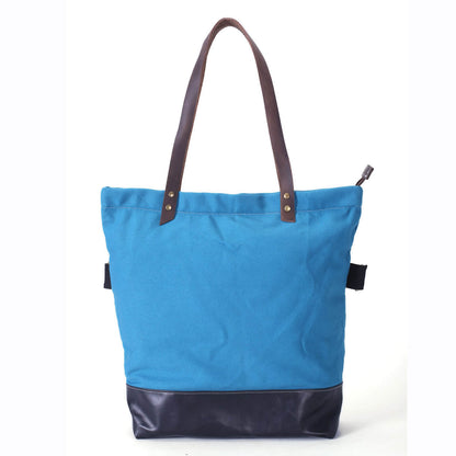 Canvas And Full Grain Leather Tote Bag, Women Shoulder Bags, Shopper Bag, Daily Bag 14044 - ROCKCOWLEATHERSTUDIO