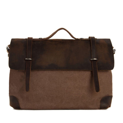 Handmade Canvas Leather Messenger Bag Laptop Shoulder Bag Briefcase 6896 - ROCKCOWLEATHERSTUDIO