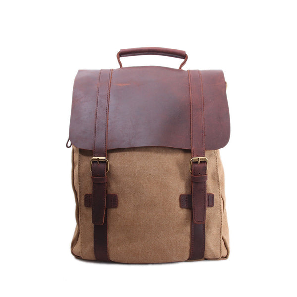 Leather-Canvas Backpack, Laptop Bag, School Bag, Travel Bag, Canvas Backpack 1820 - ROCKCOWLEATHERSTUDIO