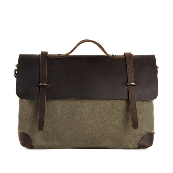 Canvas Leather Briefcase Messenger Bag Shoulder Bag Laptop Bag 6896 - ROCKCOWLEATHERSTUDIO