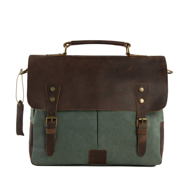 Canvas Leather Bag Briefcase Messenger Bag Shoulder Bag Laptop Bag 1807 - ROCKCOWLEATHERSTUDIO