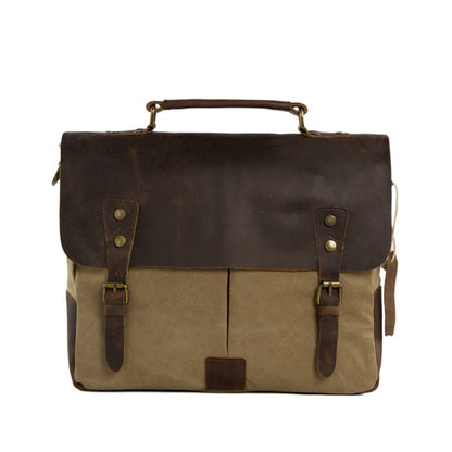 14 Inch Canvas Leather Bag Briefcase Messenger Bag Shoulder Bag Laptop Bag 1807 - ROCKCOWLEATHERSTUDIO