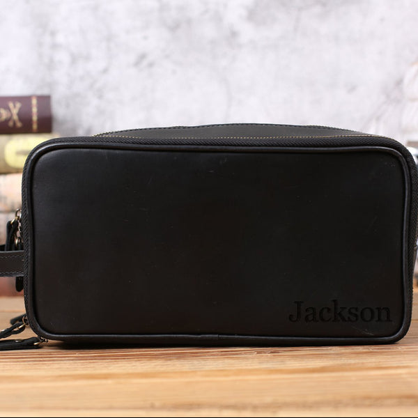 Groomsmen Gift Personalized Leather Toiletry Bag Waterproof Leather Dopp Kit Men's Shaving Kit, Christmas Gift - ROCKCOWLEATHERSTUDIO