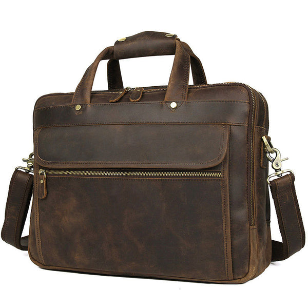 Crazy Horse Leather Briefcase High-Quality Leather Messenger Bags Men ...