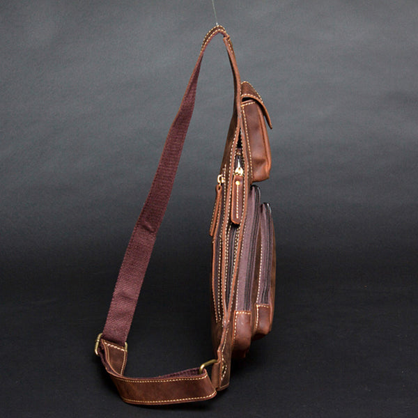 Vintage Men Leather Sling Bag Crossbody large capacity Casual chest bag  RT78002