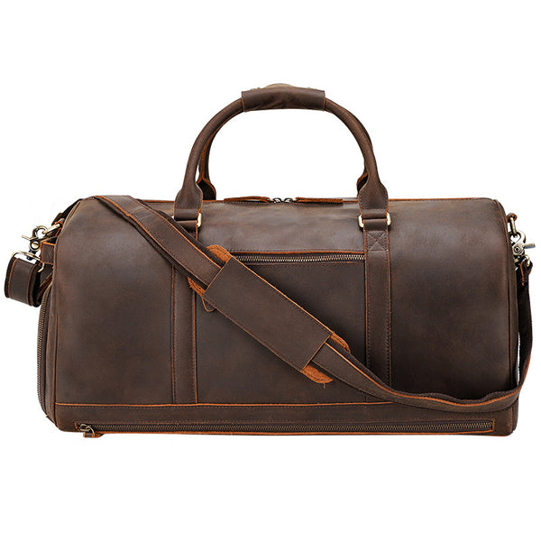 Crazy Horse Leather Duffle Bag Handmade Mens Leather Travel Bag Leather Tote Luggage Bag