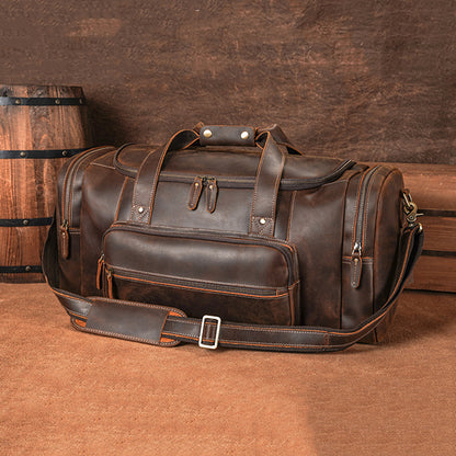 Crazy Horse Leather Duffle Bag Vintage Leather Travel Bag For Mens Handmade Leather Weekender Bag