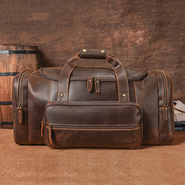 Crazy Horse Leather Duffle Bag Vintage Leather Travel Bag For Mens Han