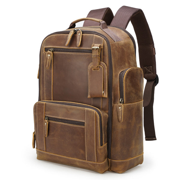 Crazy Horse Leather Travel Backpack Men Leather Laptop Backpack Retro Leather Rucksack