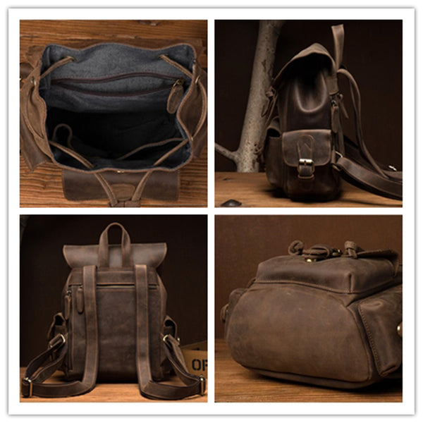 31 leather backpack Crazy Horse Leather Backpack Retro Travel Backpack Unisex Laptop Backp – RockCow Leather Studio