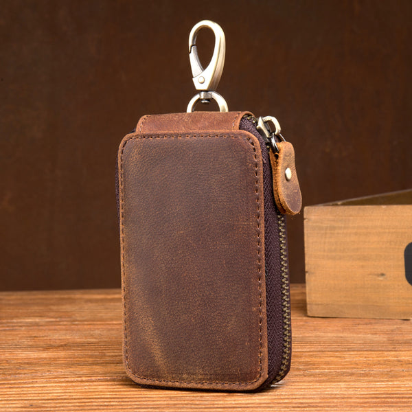 Crazy Horse Leather Key Wallet Leather Keys Holder Card Holder Wallet MSG2158 - ROCKCOWLEATHERSTUDIO