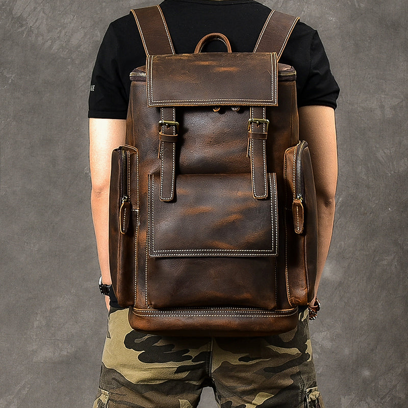 crazy horse mens leather backpack Crazy Horse Leather Men Backpack Vintage Laptop Backpack Travel Backpack ESS468