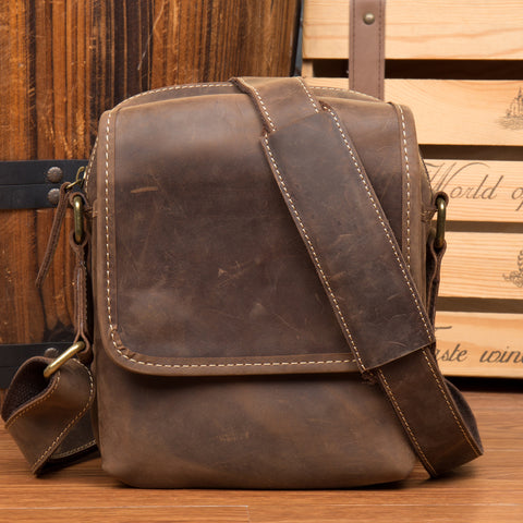 Crazy Horse Leather Messenger Bag Men Shoulder Bag Retro Crossbody Bag Casual Satchel MSG1788 - ROCKCOWLEATHERSTUDIO