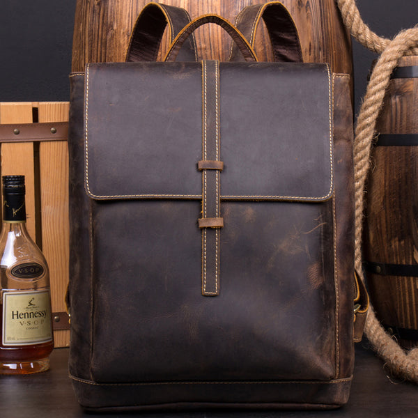 Crazy Horse Leather Retro Backpack Handmade Travel Backpack Laptop Backpack MSG1306 - ROCKCOWLEATHERSTUDIO