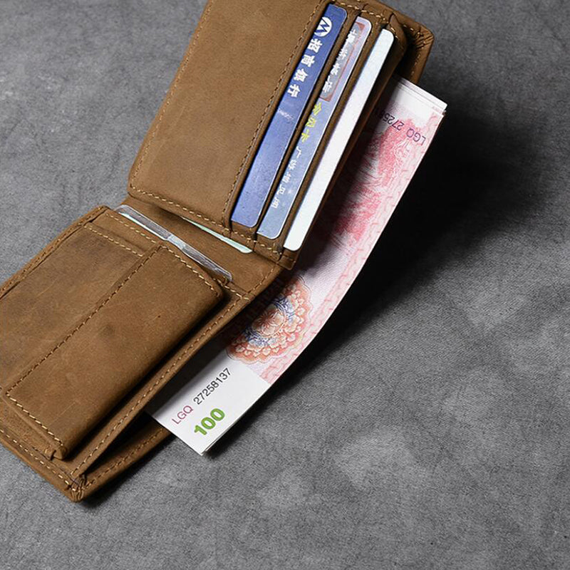 Vintage Crazy Horse Leather Men Coin Purse Genuine Leather Zipper Coin  Wallet Retro Key Holder Small Money Bag Clutch Bag Short