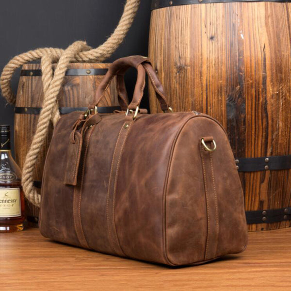 Men's Crazy Horse Leather Duffel, Vintage Weekender Bag – RockCow
