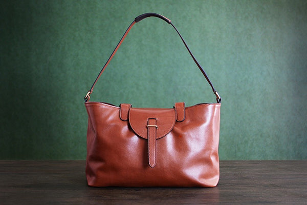 Custom Handmade Vegetable Tanned Italian Leather Shoulder Bag Women Handbag Tote Bag D047 - ROCKCOWLEATHERSTUDIO