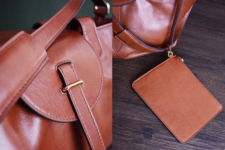 Custom Handmade Vegetable Tanned Italian Leather Shoulder Bag Women Handbag Tote Bag D047