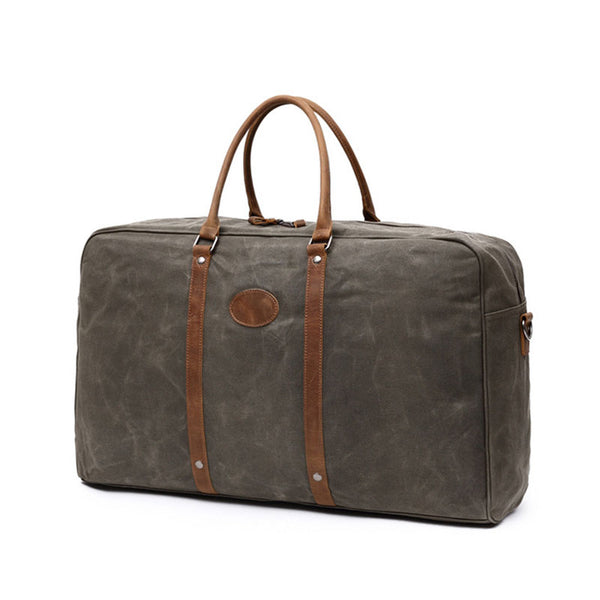 Waxed Canvas Travel bag, Simple Design Weekend Overnight Bag, Gym Bag FX001 - ROCKCOWLEATHERSTUDIO