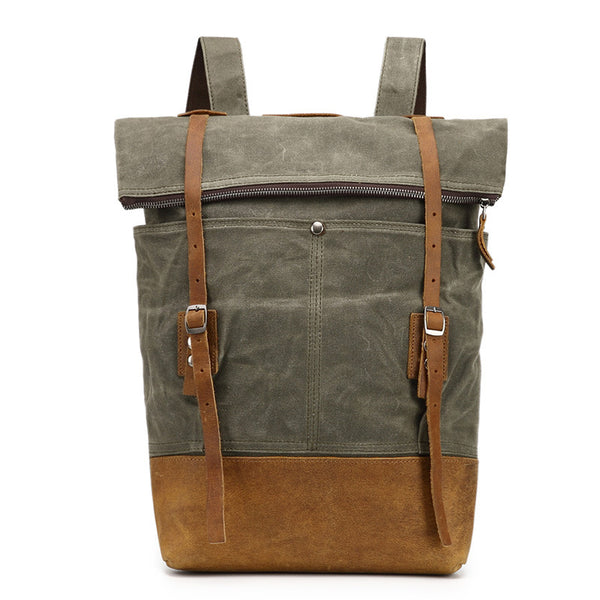Canvas With Leather Casual Backpack, Waterproof School Bag, Travel Backpack FX1005-1 - ROCKCOWLEATHERSTUDIO