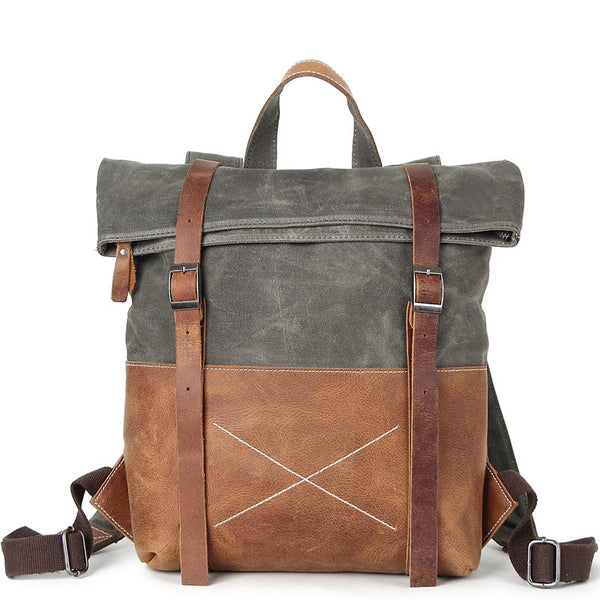 Waxed Canvas Vintage Backpack, handmade Rucksack, Hiking Bag FX1008 – RockCow Leather Studio