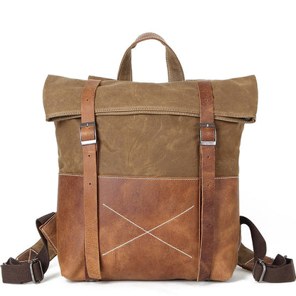 Waxed Canvas Vintage Backpack, handmade Rucksack, Hiking Bag FX1008 - ROCKCOWLEATHERSTUDIO