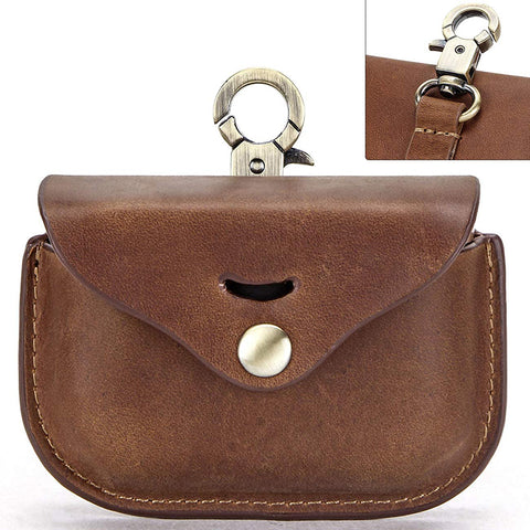 Full Grain Leather Earphone Case For Sony WF-1000xm3 Leather Case with Carabiner Portable Protective Case earphone Sony-Brown