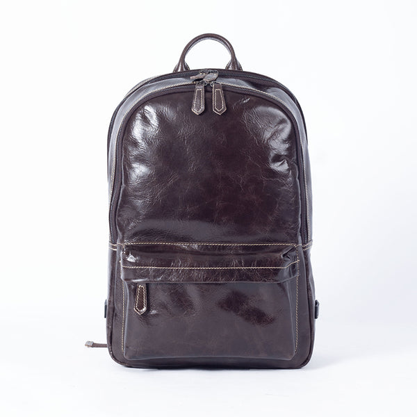 Full Grain Leather Backpack Casual Shoulder Travel Bag For Men Laptop Backpack
