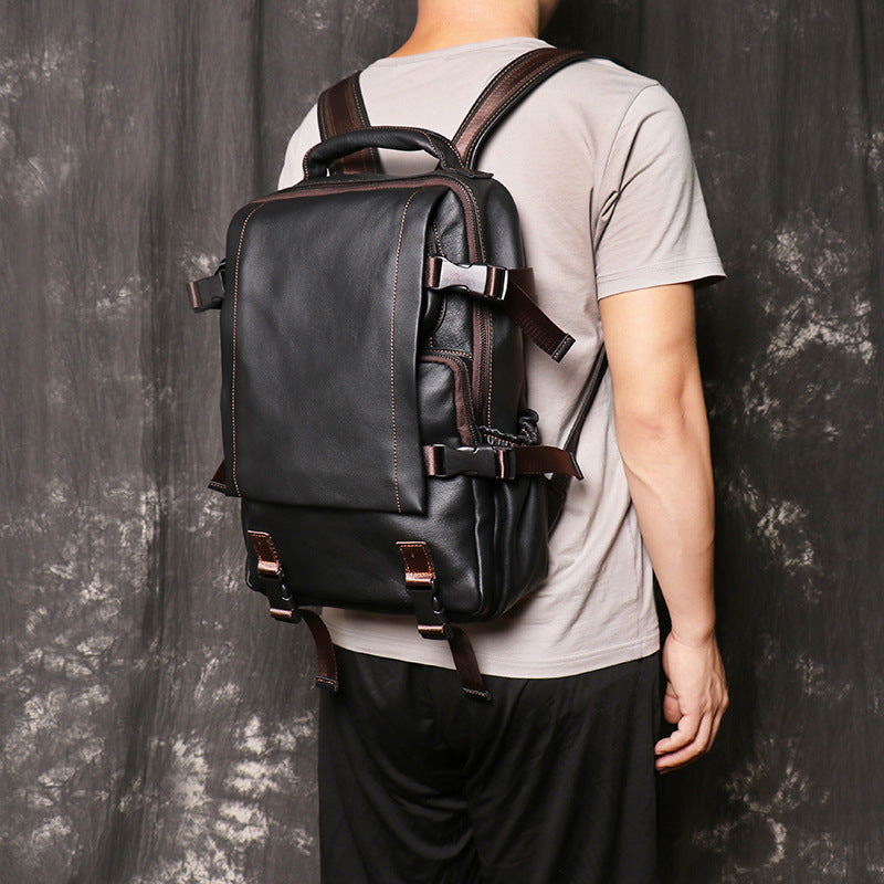 Full Grain Leather Backpack For Mens Leather Travel Backpack Casual Laptop Backpack LJ1034