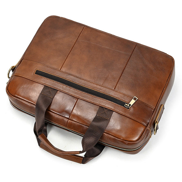 Full Grain Leather Briefcase Men's Messenger Bag Vintage 15