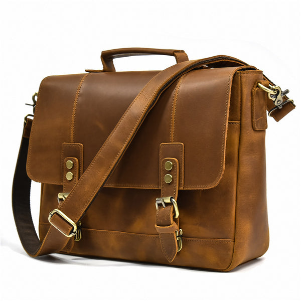 Patrick Rocks Briefcase Full Grain Leather Briefcase Mens Leather Laptop Bag Premium Leather M ...