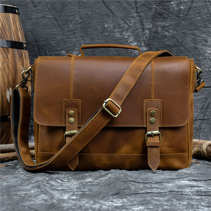 Full Grain Leather Briefcase Mens Leather Laptop Bag Premium Leather Messenger Bag Leather Macbook Shoulder Bag