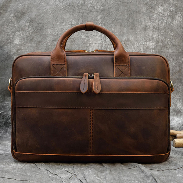 Full Grain Leather Briefcase, Mens Retro Leather Handmade Laptop Bag, Messenger Bag