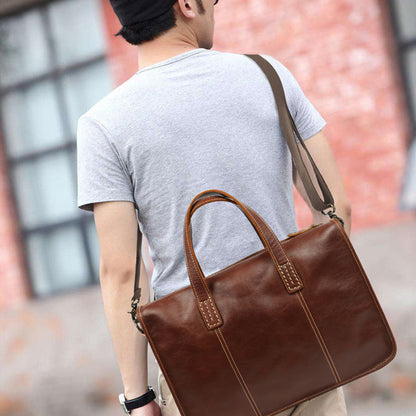 Full Grain Leather Briefcase, Vintage Leather Shoulder Bag, Handmade Messenger Bag For Men