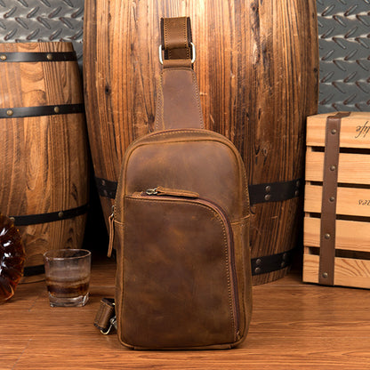 Full Grain Leather Chest Pack Mens Leather Shoulder Bag Crossbody Bag Vintage Chest Bag MSGC1