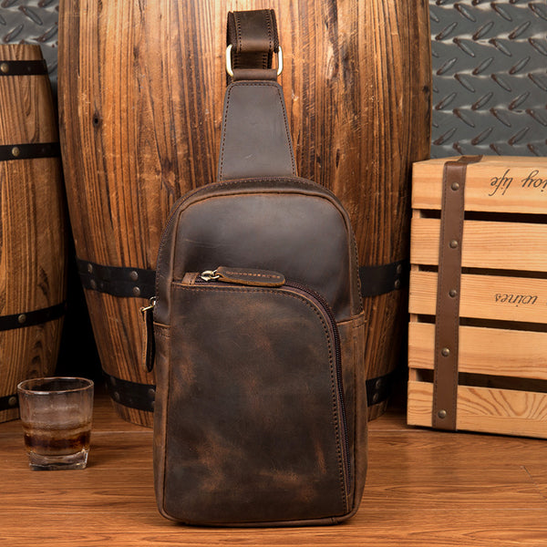 Full Grain Leather Chest Pack Mens Leather Shoulder Bag Crossbody Bag Vintage Chest Bag MSGC1