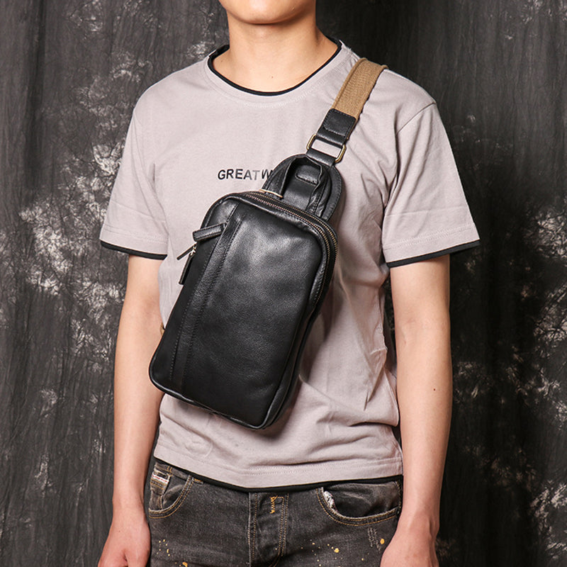 Full Grain Leather Chest Pack Vintage Leather Sling Bag Natural Leather Shoulder Bag LJ9843