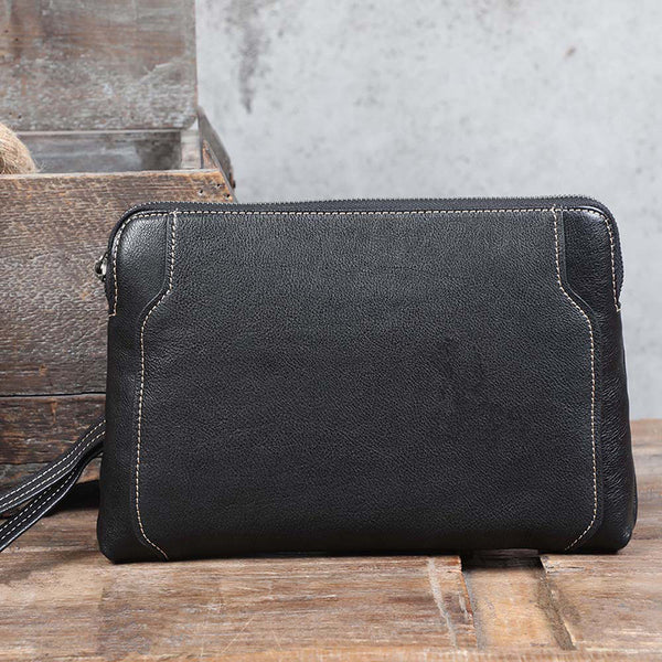 Full Grain Leather Clutch Handmade Mens Wrist Bag Large Long Wallet For Men SWK1109