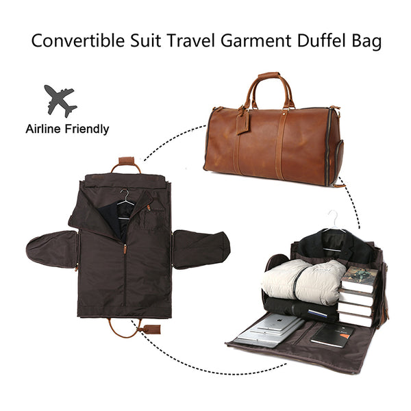 convertible leather duffle backpacks Men's Convertible Full Grain Leather Garment Bag, Carry-On Weekender w – RockCow Leather Studio