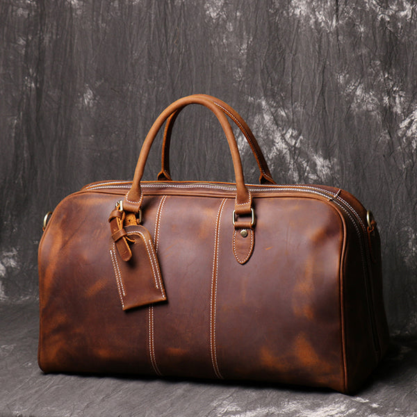 Full Grain Leather Duffle Bag Retro Leather Weekender Bag Handmade Large Carry On Bag For Mens