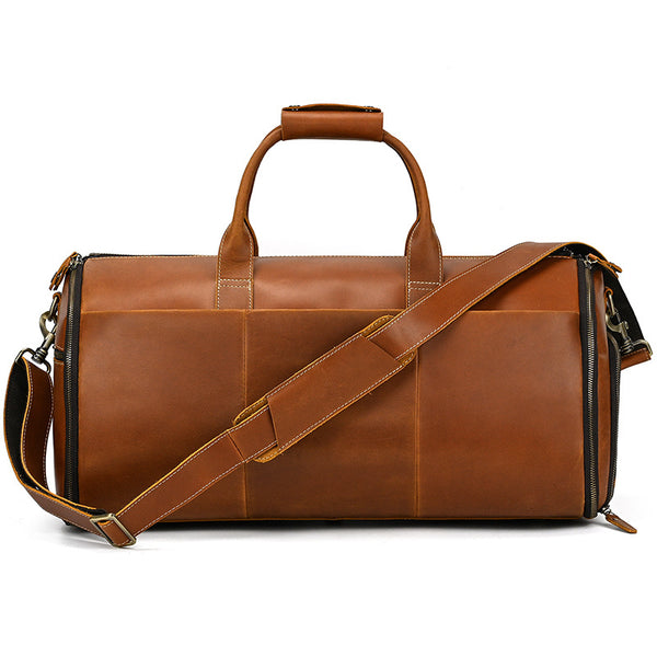 Men's Full Grain Leather Garment Bag, Convertible Weekender Duffel Bag – RockCow Leather Studio