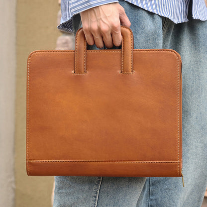 Full Grain Leather Laptop Bag Mens Leather MacBook Case Retro Tablet Bag Portfolio Case
