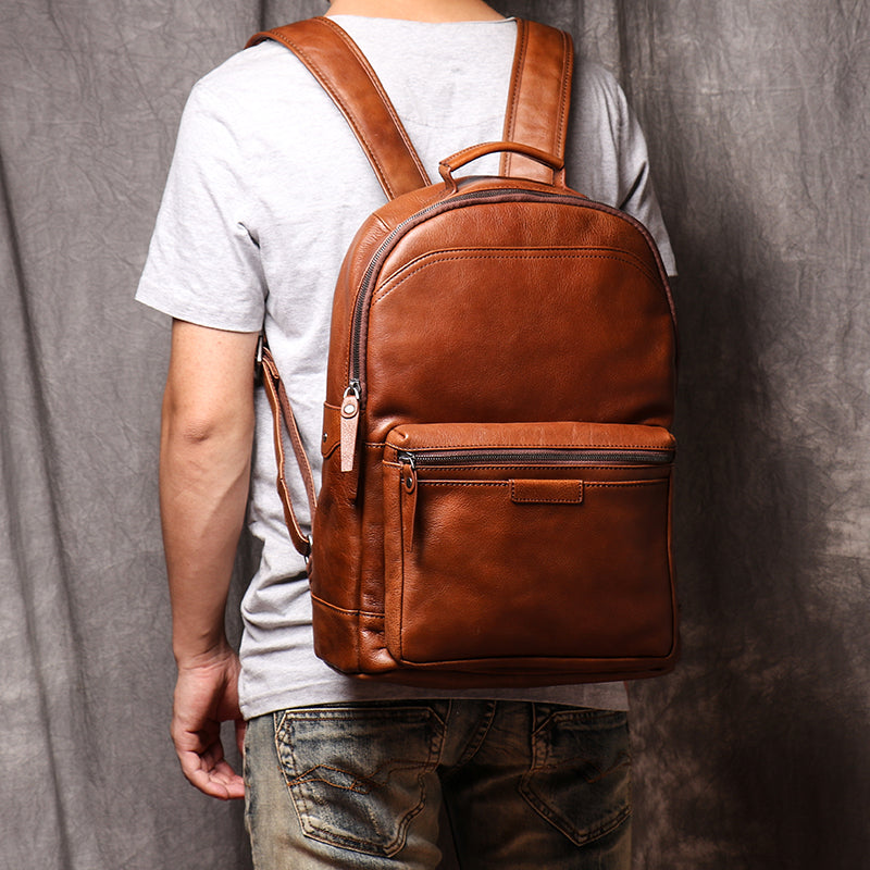 Full Grain Leather Men Backpack Handmade Leather Laptop Backpack Travel Backpack 88120