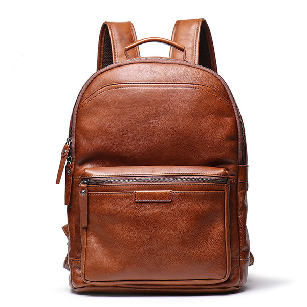 Full Grain Leather Men Backpack Handmade Leather Laptop Backpack Travel Backpack 88120
