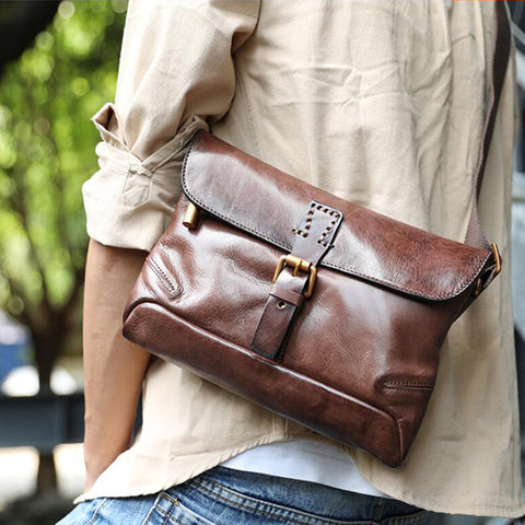 Full Grain Leather Men's Shoulder Bag Vintage Handmade Leather Messenger Bag Leather Crossbody Bag