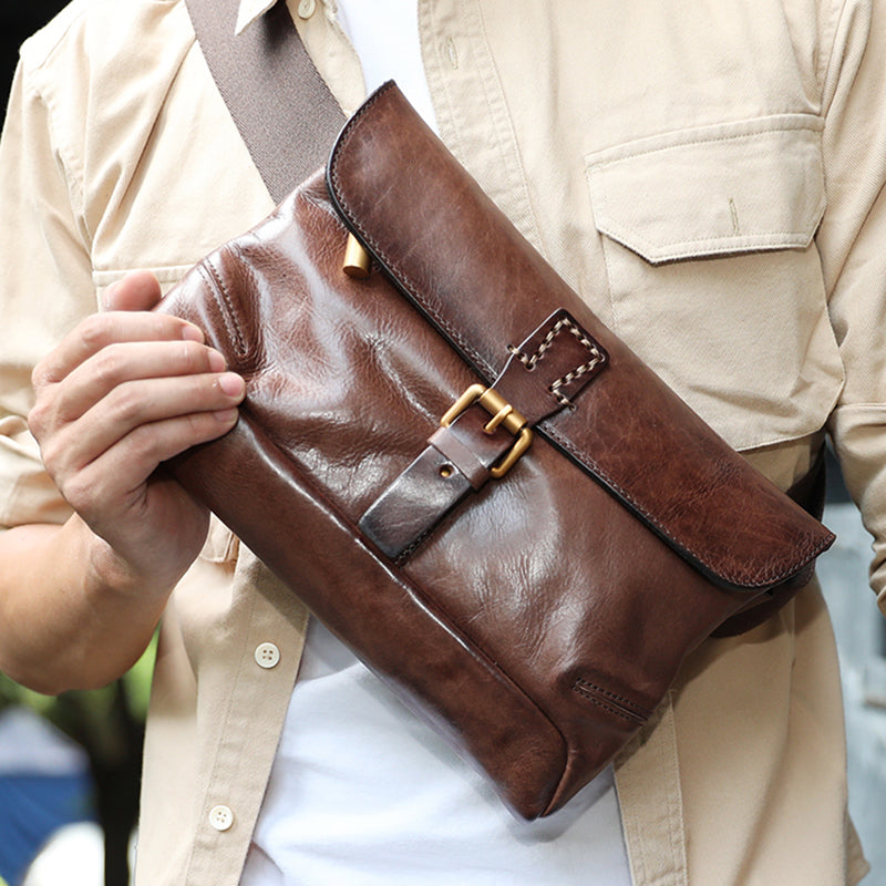 Full Grain Leather Men's Shoulder Bag Vintage Handmade Leather Messeng
